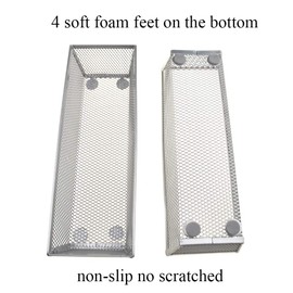 HAHIYO Stackable Mesh Tray Cup 9 x 3 x 2 inches Sturdy Container for Desk Drawer Organizer Collection for Home Office School Kitchen Soft Foam Feet No Sharp Edges 2 Pack Silver