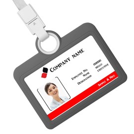Horizontal ID Card Badge Holder Case Card Holder with Lanyard Neck Strap Heavy Duty ID Card Business Card Offices Supplies for Office Company Employee School Student Bus Pass Name Tag Card Holder Gray