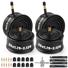 26"x1.75-2.125 Bicycle Tube Compatible with 26x1.95 26x1.75 26x2.0 26x2.10 26x2.125 Bike Tires with 48mm Schrader Valve 26inch Inner Tube for Mountain/Road/Cruiser/City Bikes 4 Pack with Bicycle Tools