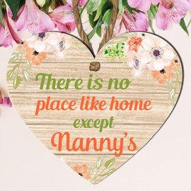 Nanny Wooden Heart Plaque | "There's No Place Like Home Except Nanny's" | Gift for Nanny | Birthday | Mother's Day | New Nanny | Grandma | Nan Gift | Christmas | Best Nanny (Orange Floral)