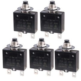 RKURCK Thermal Circuit Breaker 25 Amps, Thermal Overload Protector L1 Series 125-250V AC 50V DC Push Button Manual Reset Circuit Breaker 25A 5 Pack