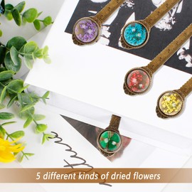 Fumanduo Pack of 5 Metal Bookmarks Ruler Book Bookmark with Vintage Dried Flower Bronze Bookmark Book Pages Marker Bookmark Book Markers Children Gift for Readers (13 x 2.3 x 1.2 cm)