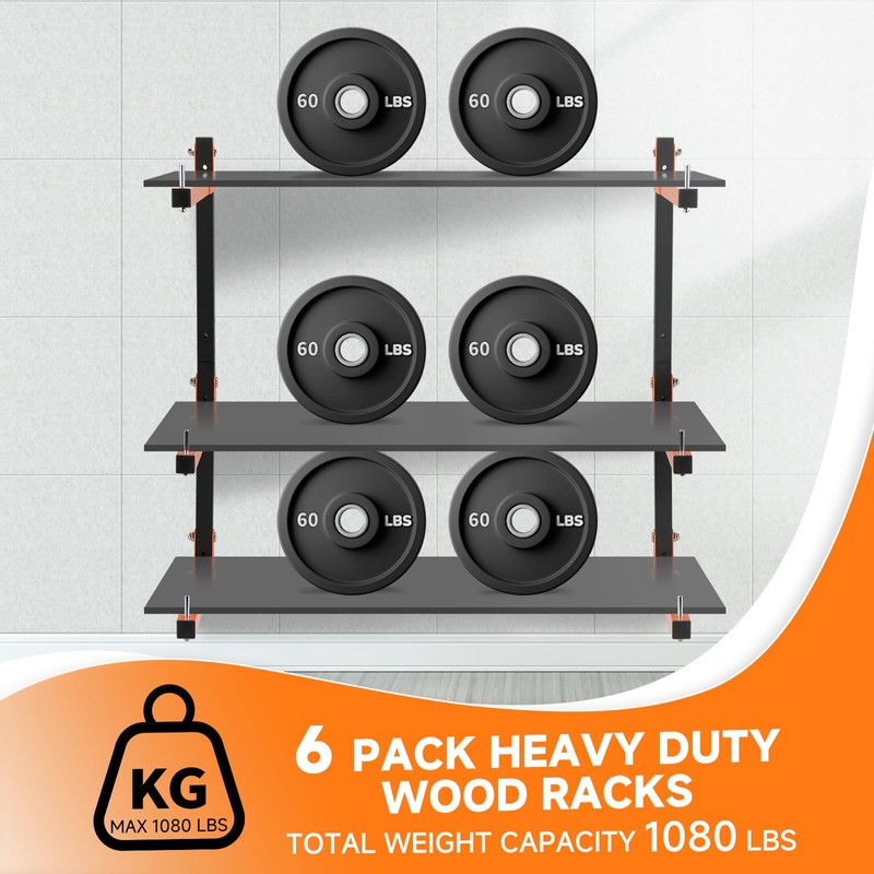 6 Pack Lumber Rack Wall Mount, Heavy Duty Wood Storage