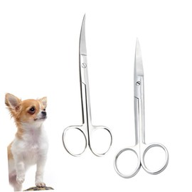 Mikinona 2pcs Stainless Steel Pet Hairdressing Scissors Ergonomic Design with Straight Bending Points Durable Grooming Tools for Home Professional Pet Salon Use