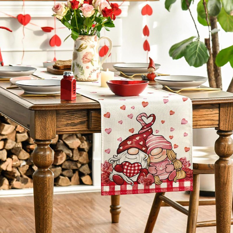 Niviy Valentines Gnome Table Runner 13 x 48 Inch, Plaid