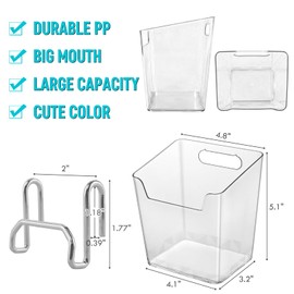 Large Grid Wall Bins - 6Pack Clear Gridwall Accessories Hanging Cups with Back Hooks - Plastic Grid Wall Panels Organizers Wire Shelves Holders for Garage Garden Craft Office Tools Storage