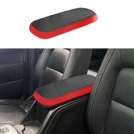 XYHGM Car Center Console Armrest Cover for 2015-2022 Chevy Colorado/GMC Canyon Leather Anti-Scratch Central ArmRest Box Lid Seat Cover Protector Cushion Interior Accessories-Carbon Fibre+Red