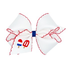 Wee Ones Girls' Grosgrain Hair Bow with Moonstitch Edge and Patriotic Popsicle Embroidery, King