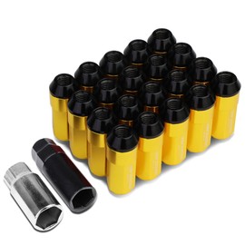 DNA MOTORING LN-ZTL-9027-15-GD 20Pcs M12 x 1.5 Open/Closed End Style 23mm OD/53mm Height Wheel Lug Nuts w/Deep Drive Extension, Gold