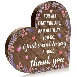 Wooden Box Sign Desk Decor Standable Wooden Heart Plaque Heart Thank You Sign Thank You Gift Decor Gifts for Dad Mom Friends Boss Thanksgiving Day