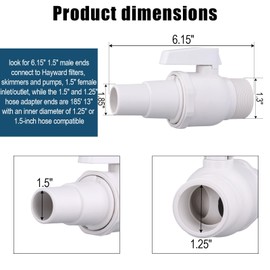 NQEUEPN Pool Shut-Off Valve, 1.5" MIP x 1.5" - 1.25" Swimming Pool Valve 2-Way Econoline Ball Valve for Pool Plumbing Max 50 Psi Pressure Rating Compatible with Hayward Pool Filter PN.SP0729 (White)