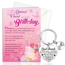 HOWAF Special Friend Birthday Card Female, Birthday Card for Friend Birthday Cards for Women Friend, with Friend Keyring for Special Friend Gifts Best Friend Birthday Gifts