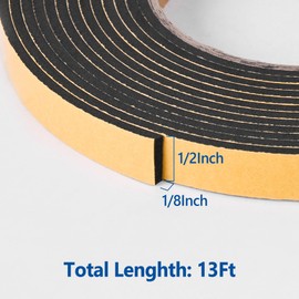 Kikerike Self Adhesive Foam Tape Weatherstrip 1/2In x 1/8In x 13Ft High Density Foam Insulation Strips Seal Weather Stripping with Strong Adhesive for Door and Window Sound Isolation Soundproofing