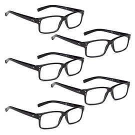 LUR READING GLASSES 5 Pack Spring Hinge Comfort Plastic Readers +3.25 (5 Balck)