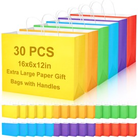 Maitys 30 Pcs Large Paper Gift Bags with Handles Bulk 16x6x12 Inch Kraft Bags for Business, Merchandise, Gifts, Shopping, Retail Stores, Birthday Party Multicolor for Multiple Uses