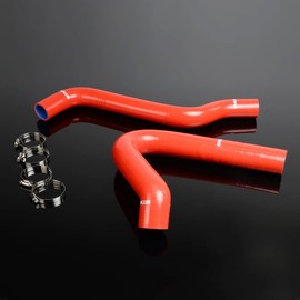 PIT66 Silicone Coolant Radiator Hose Kit,Compatible with 67-72 Chevy C/K Series C10 Pickup Red with Clamps