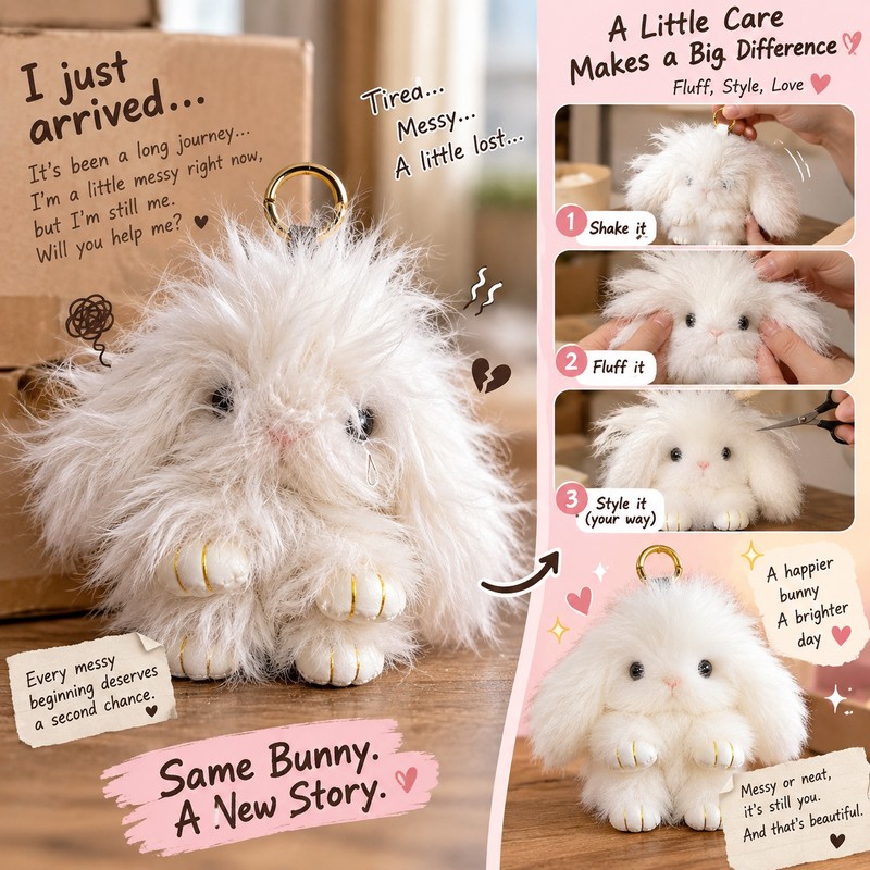 Fluffy Bunny Keychain for Bags & Keys – Messy or