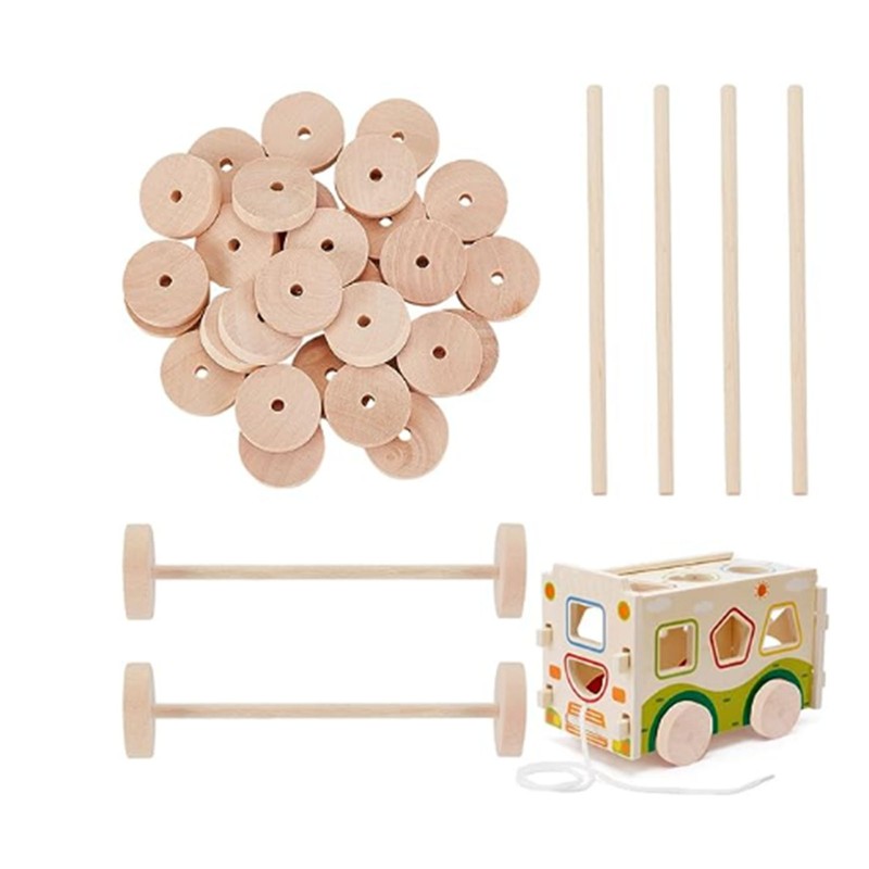 Unfinished Wood Wheels DIY Polished Round Wheel Wooden Pieces for