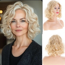 Dsimeig Blonde Wavy Curly Wigs for Women Medium Length Synthetic Cosplay