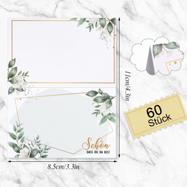 woric Pack of 60 Place Cards "Schön dass du da bist", 110 x 85 mm Place Cards for Writing on Yourself, Name Cards, Place Cards for Weddings, Birthdays