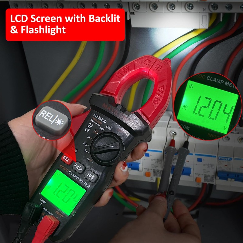 Digital Clamp Meter, Multimeter 6000Counts Volt Meter Auto-ranging Measures AC/DC
