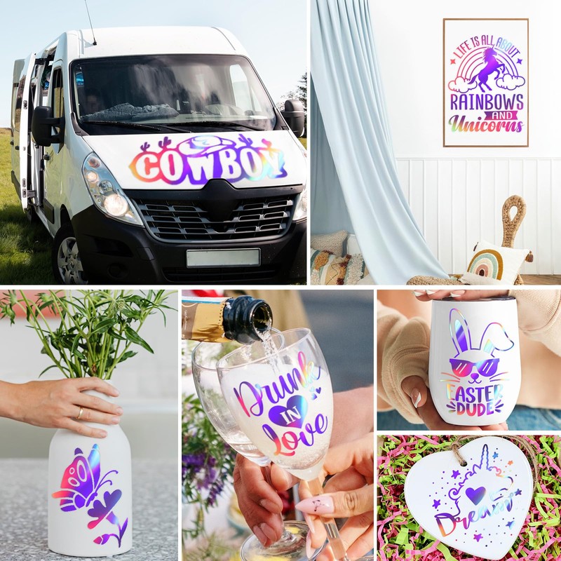 WRAPXPERT Holographic Vinyl Roll Light Purple, Holographic Permanent Vinyl Glossy