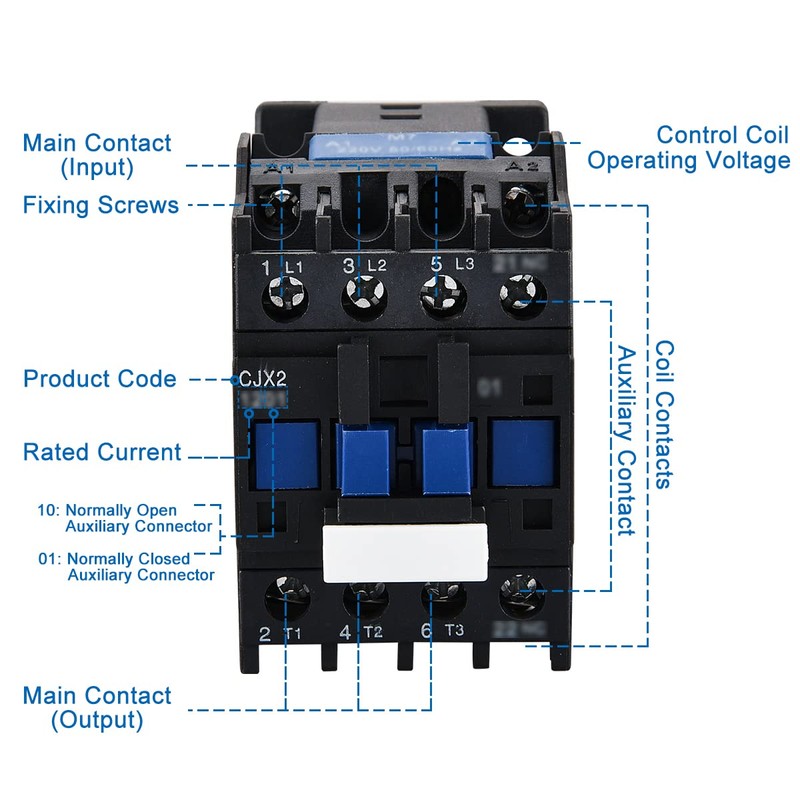 Baomain 3-Pole AC Contactor CJX2-1210 – 220VAC Coil, 3NO+1NO Auxiliary,