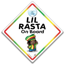Little Rasta On Board Sign, Rastafarian Baby Sign, Pickney Inna Kyar, Baby On Board Sign, Black Baby On Board Sign, Jamaica Style Baby Car Sign 14cm x 14cm