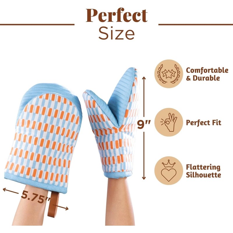 folkulture 1 Pair Short Silicone Oven Mitts, High Heat Resistant