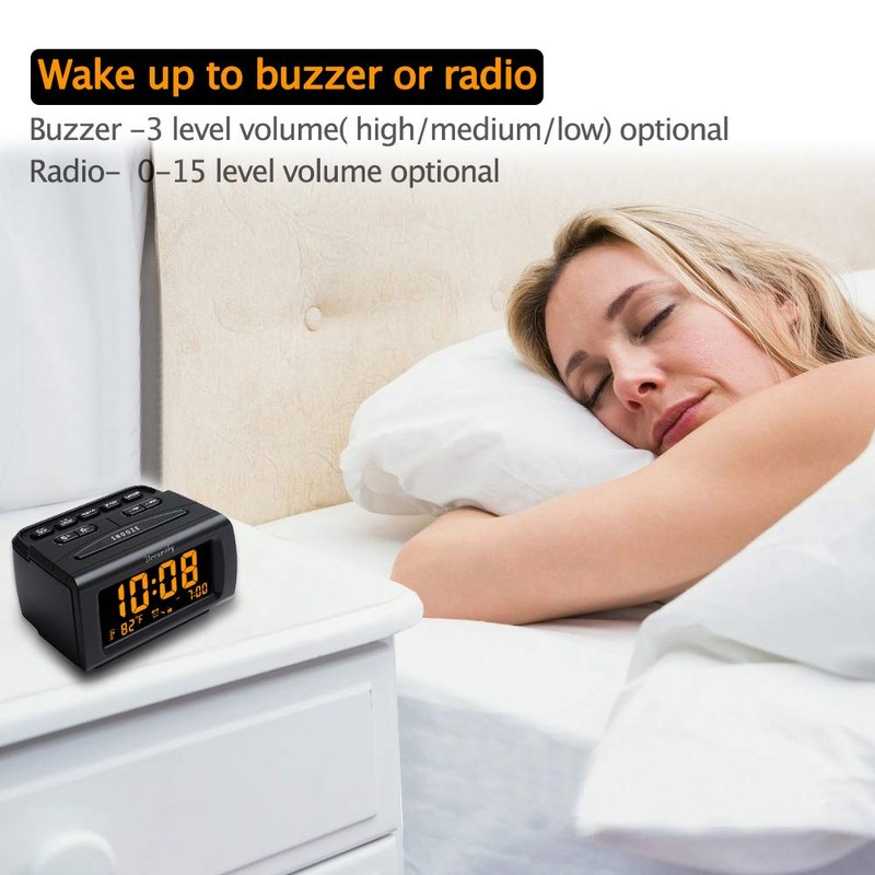 DreamSky Alarm Clock Radios for Bedrooms with Battery Backup, Large
