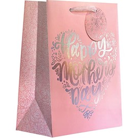 Jillson Roberts Large Gift Bags with Foil Accents, Mother's Day Heart (12 Count)