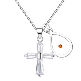 Mayfaith European and American Fashion Sparkling Zircon Religious Cross Necklace, Male and Female Water Drop Mustard Seed Faith Necklace, A Gift for Oneself, Family, and Close Friends（Drop）