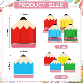 AnyDesign Back to School Pencil Tableware 4 Colors Pencil Shaped Paper Plates and Napkins for First Day of School Graduation Kindergarten Party Supplies, 96Pcs, Serves 48