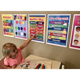 L & O Goods 10-Pack Large Educational Posters for Preschoolers, Toddlers, Kids, Kindergarten Classrooms | Fun Early Learning for Alphabet Letters, Numbers, Shapes, Colors, Seasons, Emotions, Days, Months, & More