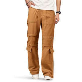 GINGTTO Cargo Pants for Men Relaxed Fit Stretch,Parachute Pants Men with Pockets for Streetwear Brown Size 28
