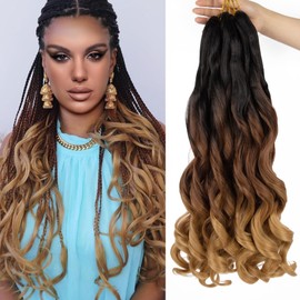 Curly Braiding Hair 24 Inch Pre Stretched Bouncy Braiding Hair Loose Wave Braiding Hair 8 Packs French Curly Hair,Braiding Hair With Curly Ends French Curl Braids Crochet Hair Extensions (1B/30/27)