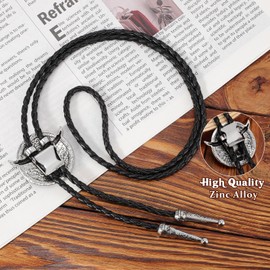 LALATCH Bolo Tie for Men Women, Cowboy Bolo Tie Texas Cowgirl Cowboy Necktie Bolo Ties Cowboy Accessories for Men Women, Silvery Circle Small Bull