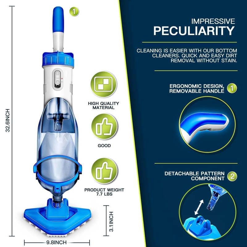 Lanchez Cordless Handheld Pool Vacuum for Above Ground Pool Telescopic