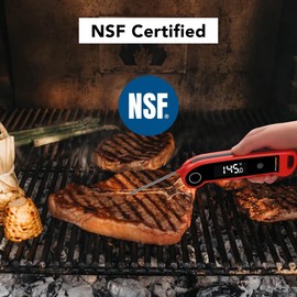 ChefsTemp Digital Instant Read Meat Thermometer, NSF Certified IP67 Waterproof Digital Food Thermometerwith Ambidextrous Backlit for Grilling, Food, BBQ, Kitchen Cooking, Oil Deep Frying & Candy (Red)