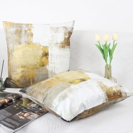 OYIMUA Mustard Yellow Decorative Pillow Covers 16x16 Set of 2 Modern Aesthetic Abstract Velvet Couch Throw Pillow Cover Standard Square Accent Farmhouse Pillow Cases for Sofa Living Room