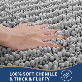 Yimobra Bathroom Rugs Sets 2 Piece, Extra Soft Thick Chenille Bath Mat and Toilet Rug, Non-Slip Absorbent Water Shower Carpet for Bathroom Floor, Machine Washable, 32" x 20" Plus 24" x 20" Grey