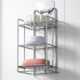 Bernkot 3 Tier Soap Bar Holder, 304 Stainless Steel Soap Dish for Bathroom, Removable Sponge Rack for Kitchen Sink (Silver)