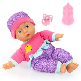 Bayer Design 93003AA Baby Doll Soft Body with Dummy and Bottle 30 cm Pink