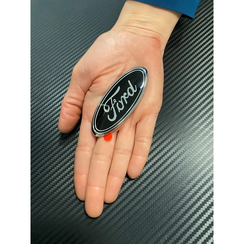 Ford Black Oval Decorative Logo Chrome Plated Plastic Emblem.
