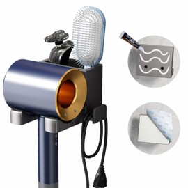 Hair Dryer Holder Wall Mounted, Bathroom Space-Saving Blow Dryer Organizer, Self Adhesive Magnesium Aluminum Alloy Compatible for Dyson Hair Dryer Wall Mounted(with Free Nail Glue and Double-Sided Tape)