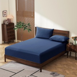 Full Size 100% Egyptian Cotton Fitted Sheets 600 Thread Count 16" Deep Pocket, Ultra-Soft Hotel Luxury, Durable, Breathable and Comfy Bottom Sheet (1 Pack Full Fitted Sheet, Navy Blue)