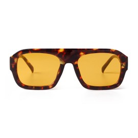 JUDOO Retro 70s Square Aviator Sunglasses for Women Men Tortoise Green Chunky Bridge Sunglasses Thick Frame Vintage Aviators (Tortoise Frame/Orange Lens)