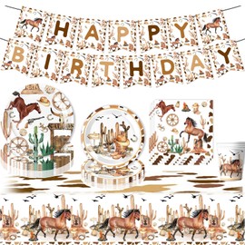 Horse Birthday Party Tableware, Horse Party Tableware Set, Horse Birthday Tableware, Children's Birthday Decoration Tableware, Horse Party Set for 10 People (A)