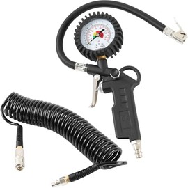 TECPO Compressed Air Set Tyre Inflator Gun with Air Hose [Spiral], 6 m