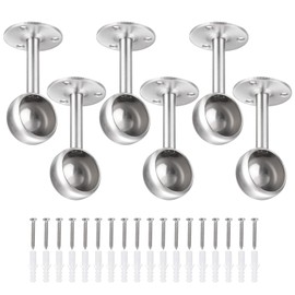 sourcing map 6 Pcs Curtain Rod Brackets 25mm(1"） Stainless Steel Ceiling Mount Holder Closet Rod End Support Curtain Rod Flange Pole Socket with Matching Screws, Silver Tone